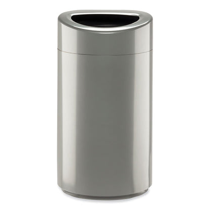 Open Top Oval Waste Receptacle, 14 gal, Steel, Silver
