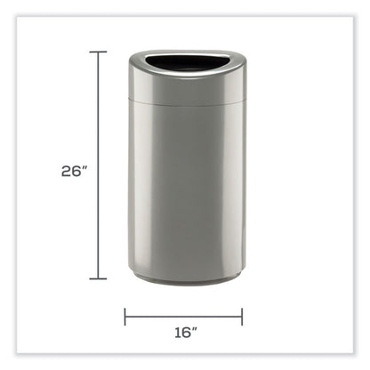 Open Top Oval Waste Receptacle, 14 gal, Steel, Silver