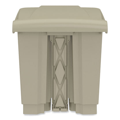 Plastic Step-On Receptacle, 8 gal, Metal, Tan