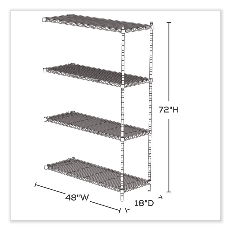 Industrial Add-On Unit, Four-Shelf, 48w x 18d x 72h, Steel, Black