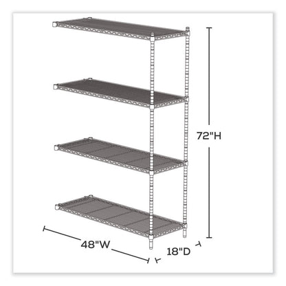 Industrial Add-On Unit, Four-Shelf, 48w x 18d x 72h, Steel, Black
