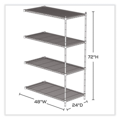 Industrial Add-On Unit, Four-Shelf, 48w x 24d x 72h, Steel, Metallic Gray