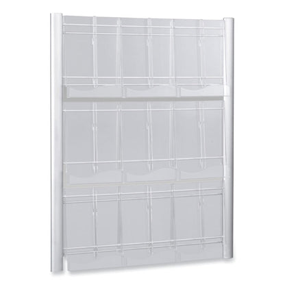 Luxe Magazine Rack, 9 Compartments, 31.75w x 5d x 41h, Clear/Silver