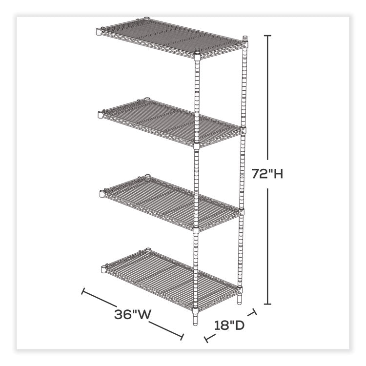 Industrial Add-On Unit, Four-Shelf, 36w x 18d x 72h, Steel, Black