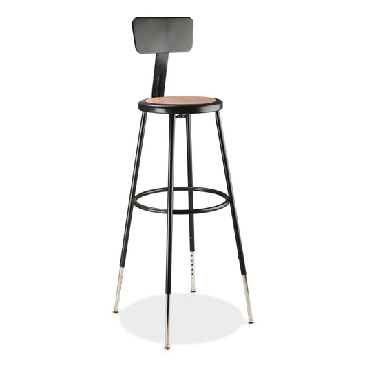 6200 Series 32"-39" Height Adjustable Heavy Duty Stool With Backrest, Supports Up to 500 lb, Brown Seat, Black Base
