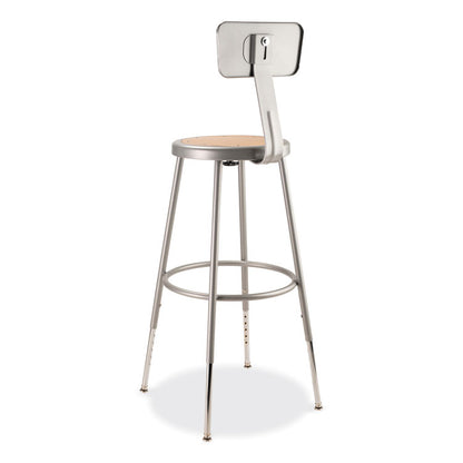 6200 Series 25" to 33" Height Adjustable Heavy Duty Stool with Backrest, Supports Up to 500 lb, Brown Seat, Gray Base
