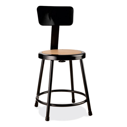 6200 Series Heavy Duty Stool with Backrest, Supports Up to 500 lb, 18" Seat Height, Brown Seat, Black Back/Base