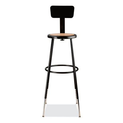 6200 Series 32"-39" Height Adjustable Heavy Duty Stool With Backrest, Supports Up to 500 lb, Brown Seat, Black Base