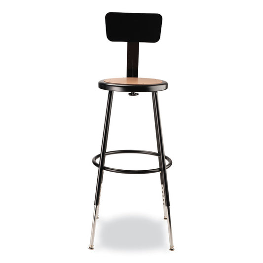 6200 Series 25" to 33" Height Adjustable Heavy Duty Stool with Backrest, Supports Up to 500 lb, Brown Seat, Black Base