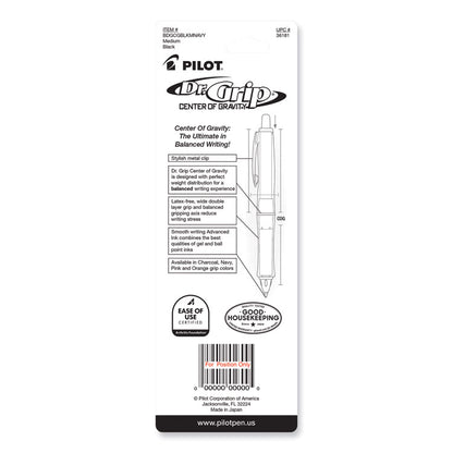 Dr. Grip Center of Gravity Ballpoint Pen, Retractable, Medium 1 mm, Black Ink, Silver/Navy Barrel