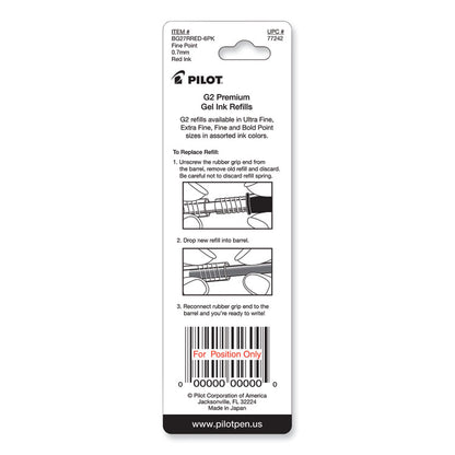 Refill for Pilot B2P, Dr Grip, G2, G6, MR Metropolitan, Precise BeGreen and Q7 Gel Pens, Fine Tip, Red Ink, 2/Pack