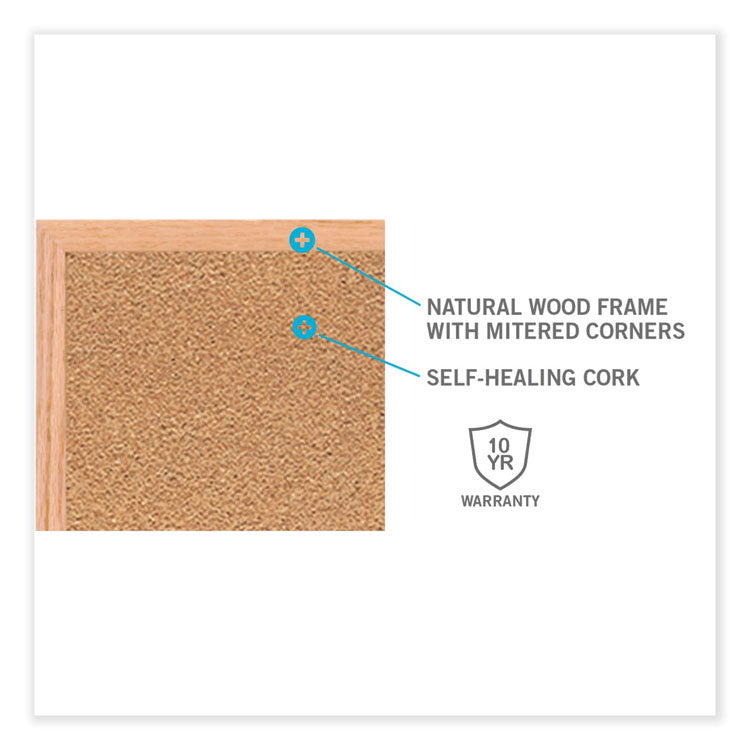 Natural Cork Bulletin Board with Wood Frame, 60.5" x 48.5", Tan Surface, Oak Finished Wood Frame