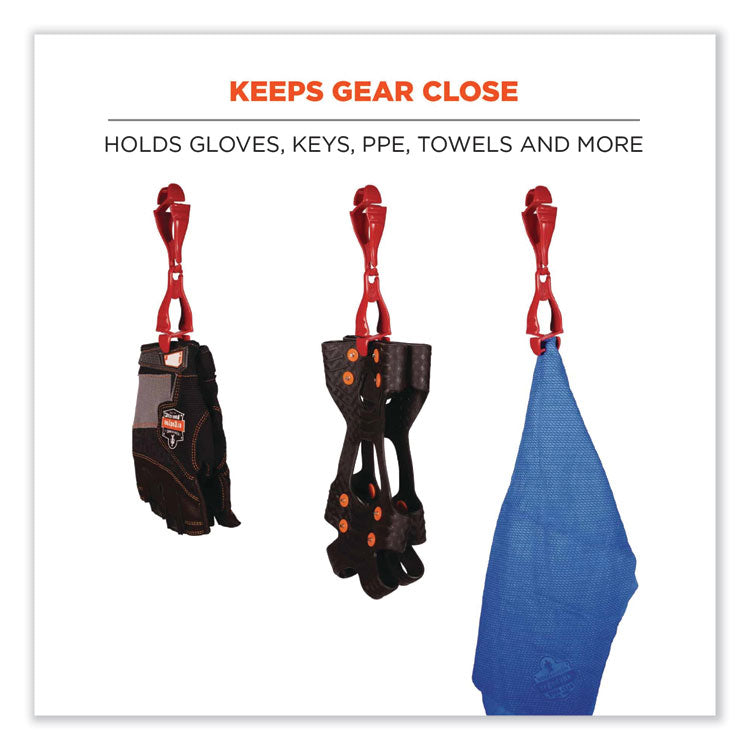 Squids 3400 Dual Clip Glove Clip Holder, 1 x 1 x 6.5, Acetal Copolymer, Red