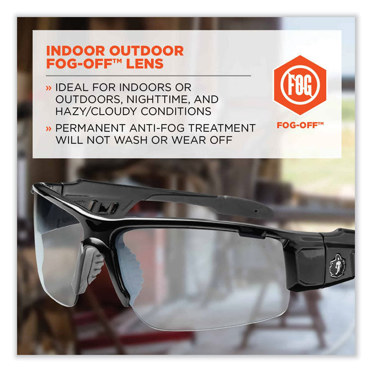 Skullerz Dagr Safety Glasses, Black Half Frame, Clear Single Anti-Fog I/O Lens