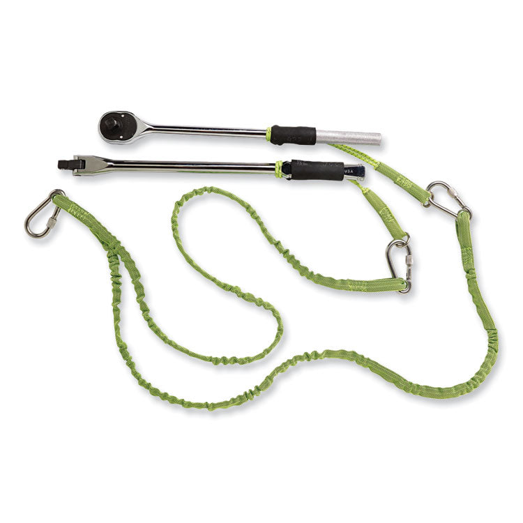 Squids 3311 Twin-Leg Tool Lanyard with Three Carabiners, 15lb Max Working Capacity, 35" to 42" Long, Lime