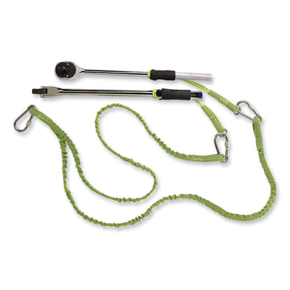 Squids 3311 Twin-Leg Tool Lanyard with Three Carabiners, 15lb Max Working Capacity, 35" to 42" Long, Lime