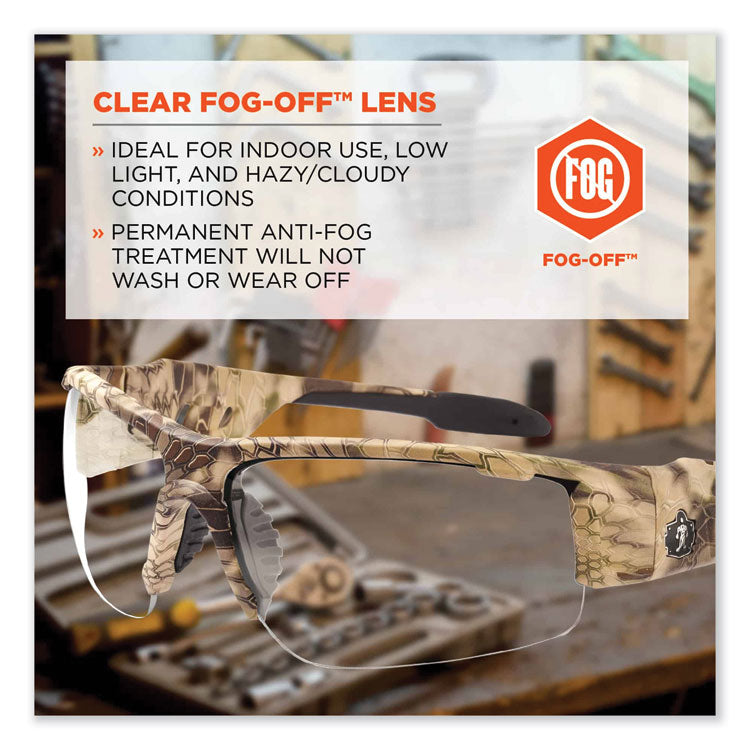 Skullerz Dagr Safety Glasses, Kryptek Highlander Half Frame, Clear Single Anti-Fog Lens