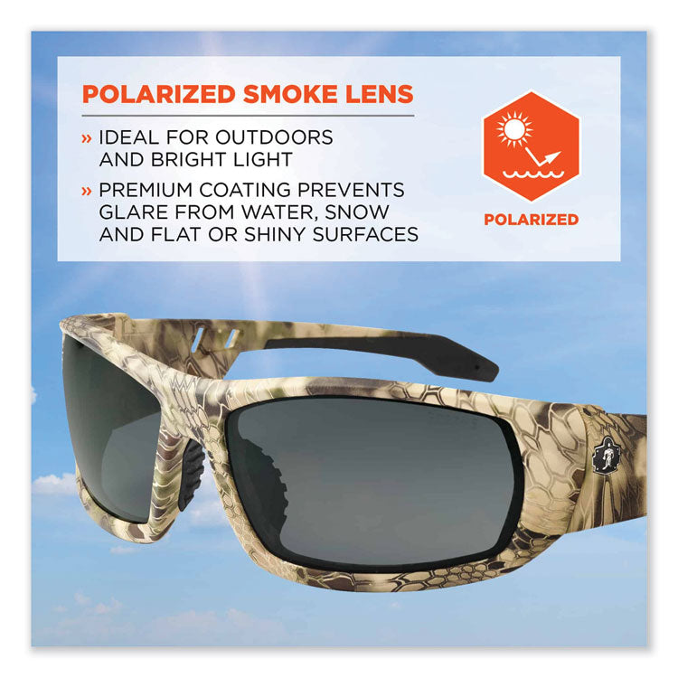 Skullerz Odin Safety Glasses, Kryptek Highlander Full Frame, Polarized Smoke Dual Lens