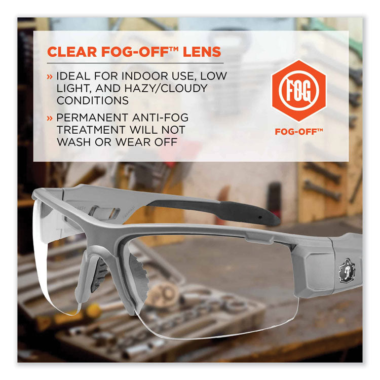 Skullerz Dagr Safety Glasses, Matte Gray Half Frame, Clear Single Anti-Fog Lens