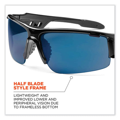Skullerz Dagr Safety Glasses, Black Half Frame, Mirrored Blue Single Lens
