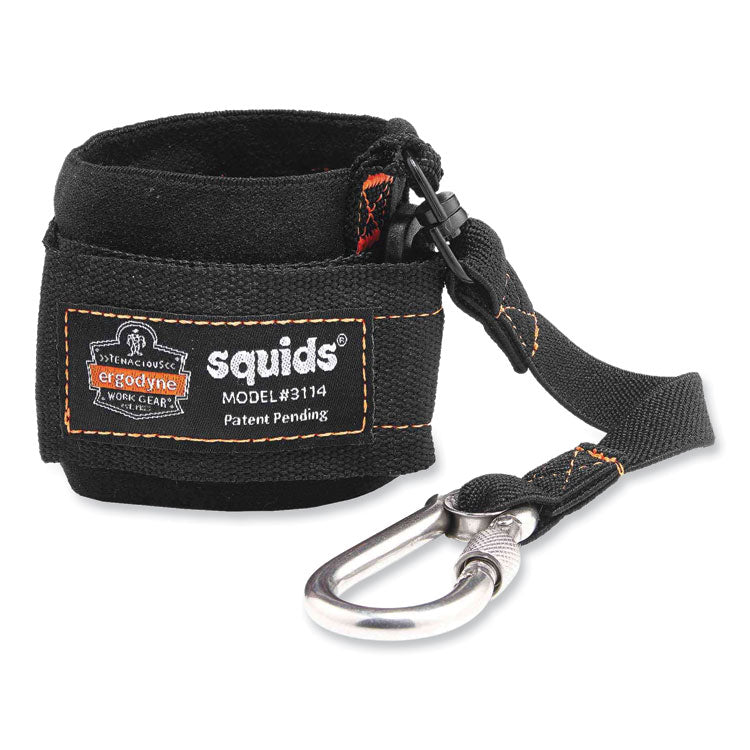Squids 3114 Pull-On Wrist Lanyard with Stainless Steel Carabiner, 3lb Max Working Capacity, 7.5" Long, Black