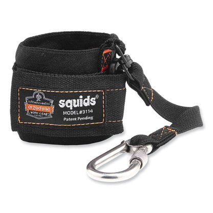 Squids 3114 Pull-On Wrist Lanyard with Stainless Steel Carabiner, 3lb Max Working Capacity, 7.5" Long, Black