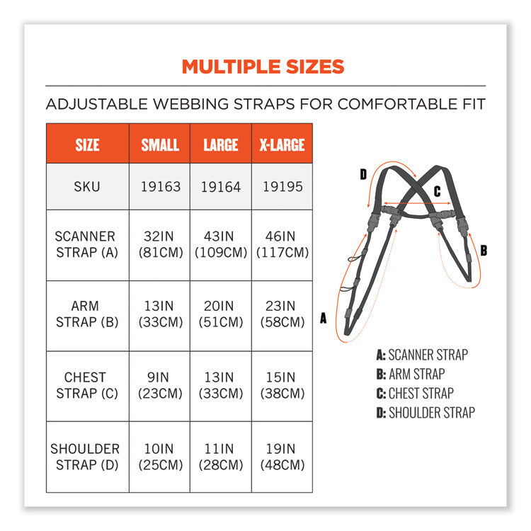 Squids 3132 Barcode Scanner Lanyard Harness, X-Large: 23" Arm Strap, 46" Lanyard Strap, Black