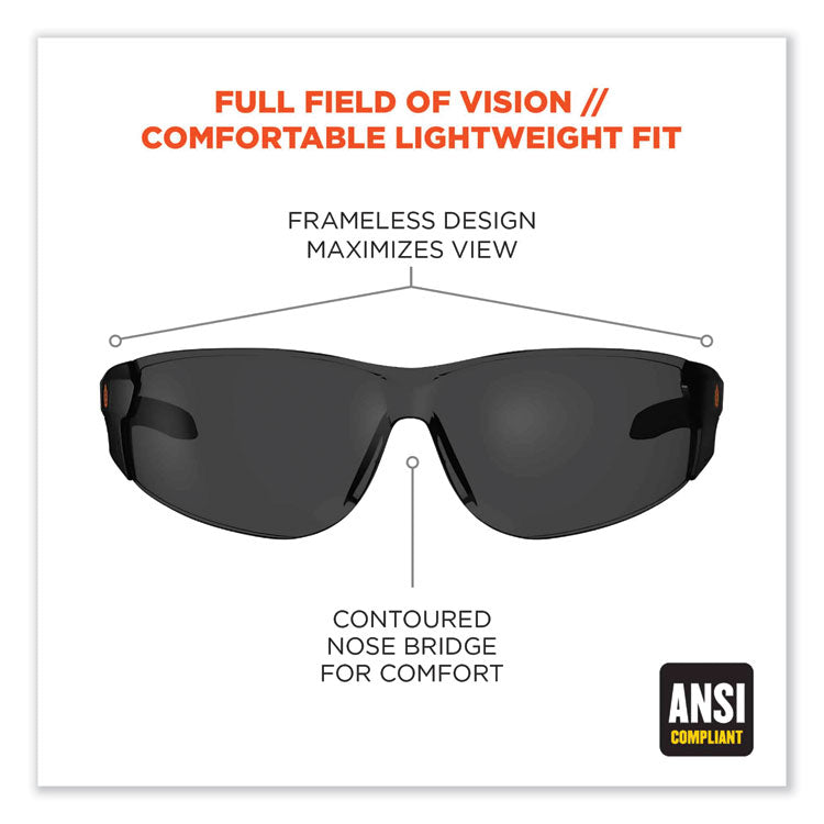 Skullerz Saga Frameless Safety Glasses, Fog-Off Technology, Frameless, Smoke Single Lens