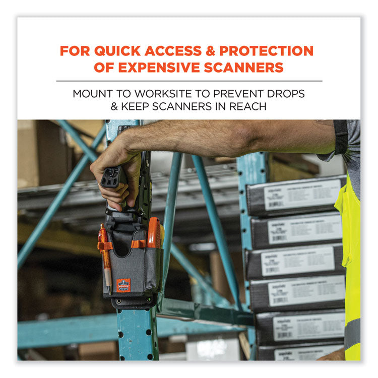 Squids 5543 Handheld Barcode Scanner Mount Holder with Fastener Straps, 2 Compartments, 3.5 x 1.5 x 6.3, Gray