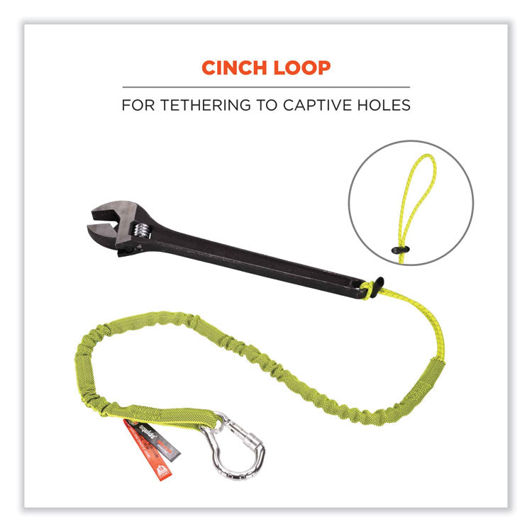 Squids 3100 Lanyard with Aluminum Carabiner + Cinch-Loop, 10 lb Max Working Capacity, 35" to 45" Long, Lime