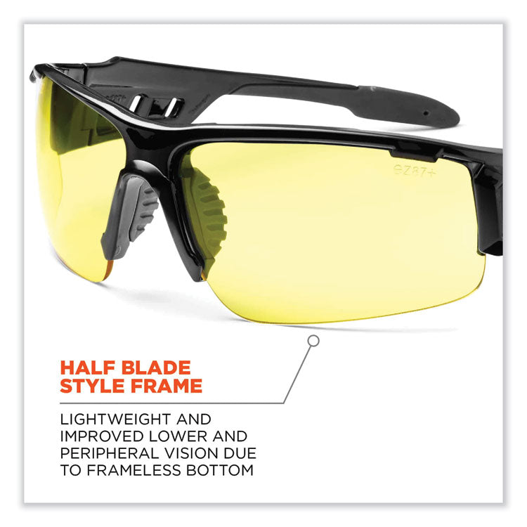 Skullerz Dagr Safety Glasses, Black Half Frame, Yellow Single Lens