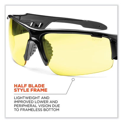 Skullerz Dagr Safety Glasses, Black Half Frame, Yellow Single Lens