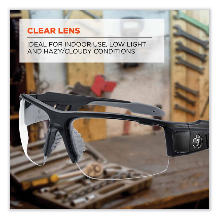Skullerz Dagr Safety Glasses, Matte Black Half Frame, Clear Single Lens