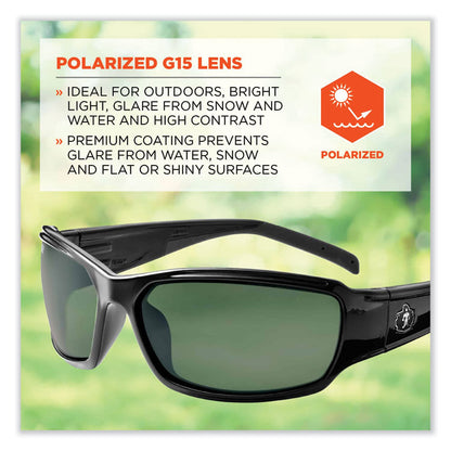 Skullerz Thor Safety Glasses, Black Full Frame, Polarized G15 Green Shade 3 VLT Dual Lens
