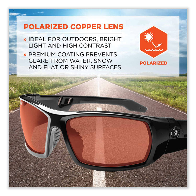 Skullerz Odin Safety Glasses, Black Full Frame, Polarized Copper Dual Lens
