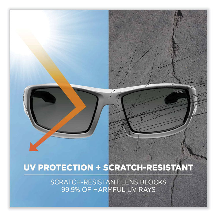 Skullerz Odin Safety Glasses, White Full Frame, Polarized Smoke Dual Lens