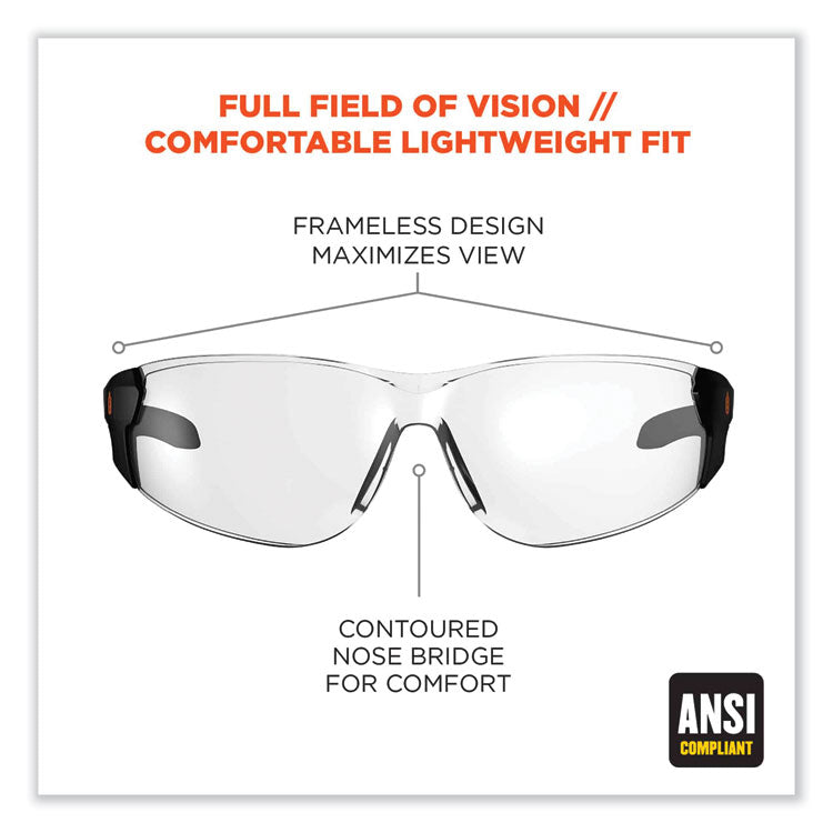Skullerz Saga Frameless Safety Glasses, Fog-Off Technology, Frameless, Clear Single Lens