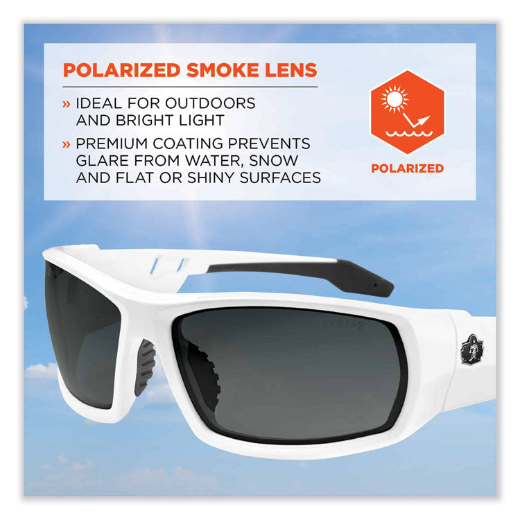 Skullerz Odin Safety Glasses, White Full Frame, Polarized Smoke Dual Lens