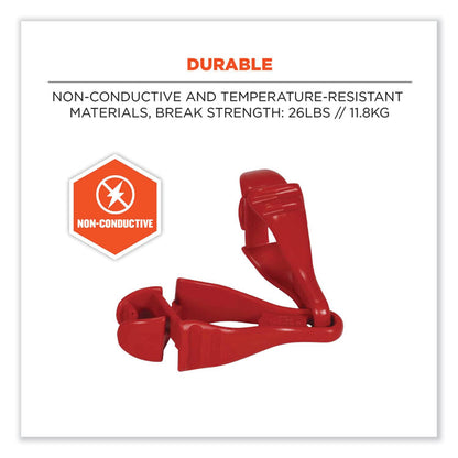 Squids 3400 Dual Clip Glove Clip Holder, 1 x 1 x 6.5, Acetal Copolymer, Red