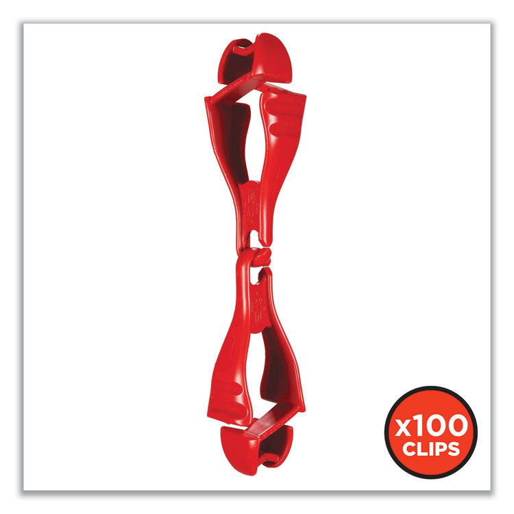 Squids 3400 Dual Clip Glove Clip Holder, 1 x 1 x 6.5, Acetal Copolymer, Red, 100/Pack