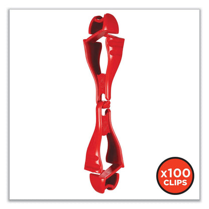 Squids 3400 Dual Clip Glove Clip Holder, 1 x 1 x 6.5, Acetal Copolymer, Red, 100/Pack