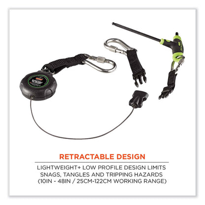 Squids 3000 Retractable Tool Lanyard with Carabiner Anchor, 1 lb Working Capacity, 48" Long, Black