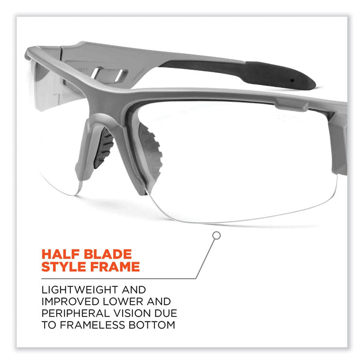 Skullerz Dagr Safety Glasses, Matte Gray Half Frame, Clear Single Anti-Fog Lens