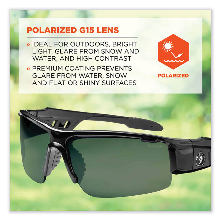 Skullerz Dagr Safety Glasses, Black Half Frame, Polarized G15 Green Shade 3 VLT Single Lens