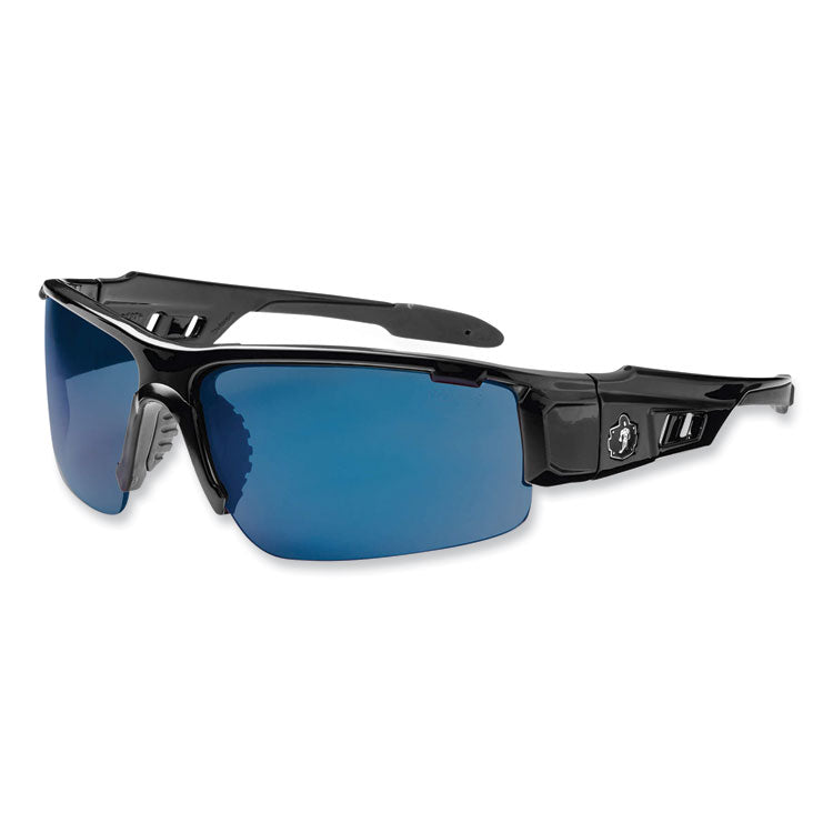 Skullerz Dagr Safety Glasses, Black Half Frame, Mirrored Blue Single Lens