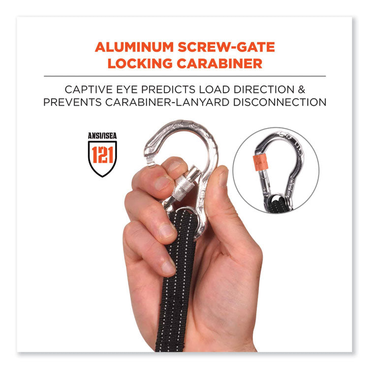 Squids 3100 Lanyard with Aluminum Carabiner + Cinch-Loop, 10 lb Max Working Capacity, 42" to 54" Long, Black