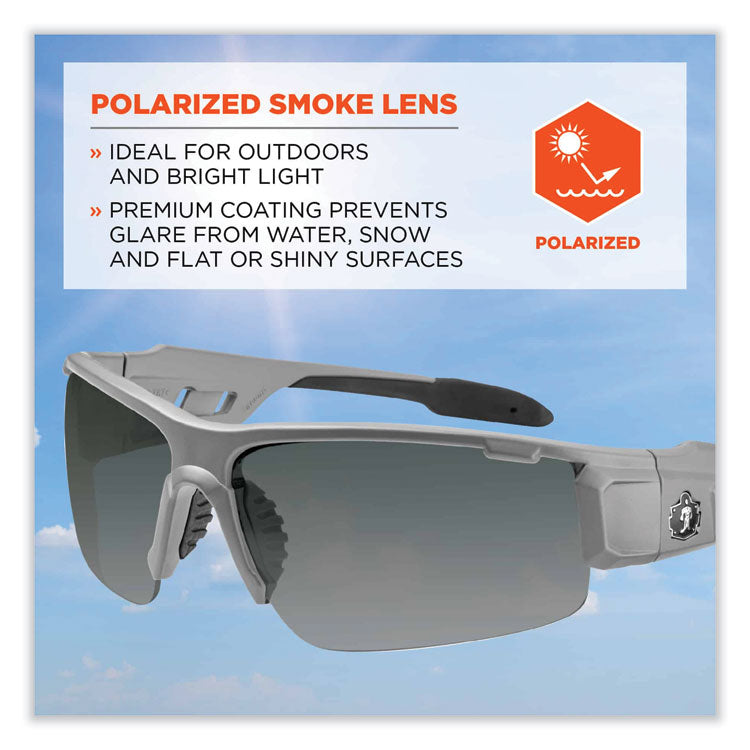 Skullerz Dagr Safety Glasses, Matte Gray Half Frame, Polarized Smoke Single Lens