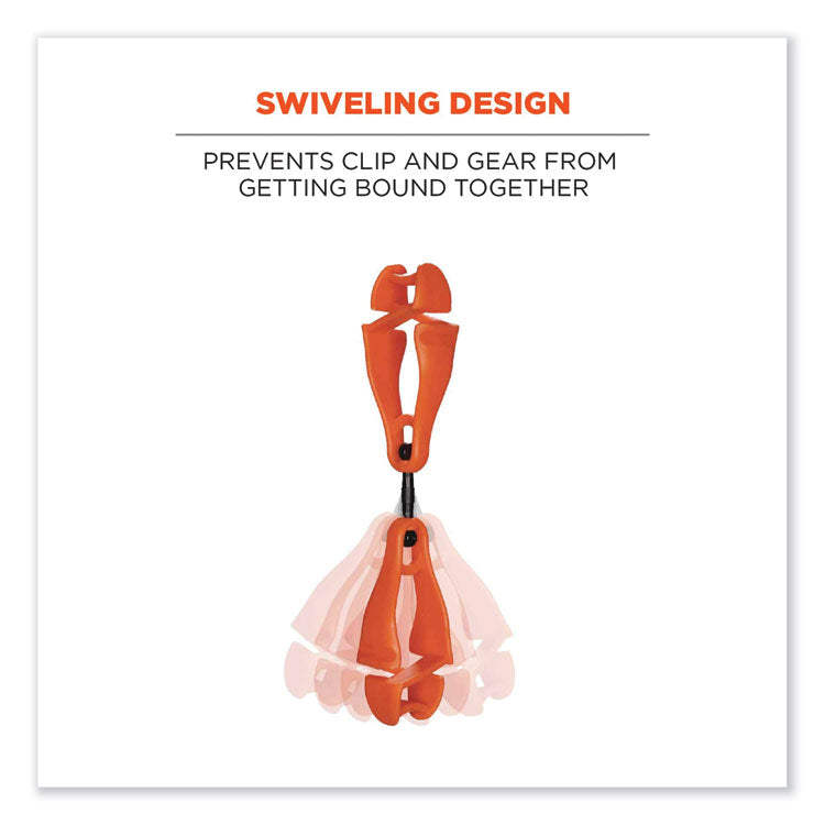 Squids 3420 Dual Clip Swivel Glove Clip Holder, 1 x 0.6 x 5.5, Acetal Copolymer, Orange