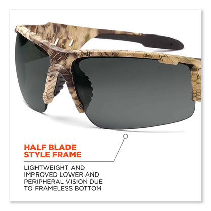 Skullerz Dagr Safety Glasses, Kryptek Highlander Half Frame, Polarized Smoke Single Lens