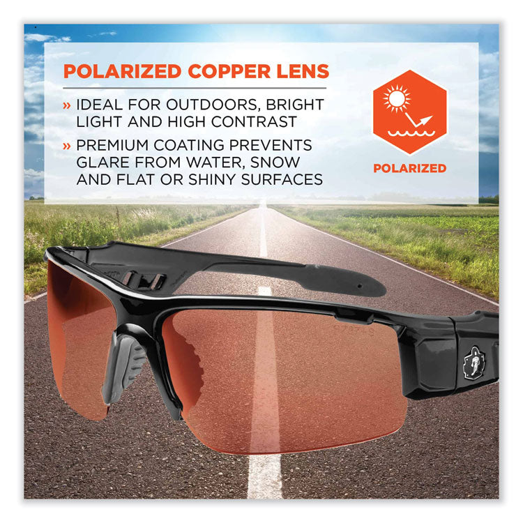 Skullerz Dagr Safety Glasses, Black Half Frame, Polarized Copper Single Lens